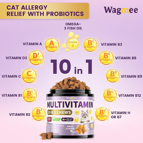 10 1 500 3s, Taurine for Cats Vitamins Treats, in Cat Multivitamin with Fish Oil - Crunchy & Creamy Chews Supports