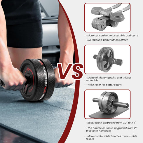 Upgraded Ab Roller Wheel for Men/Women, 3.4" Wide, Max Weight 490 lbs, Rubber Tread