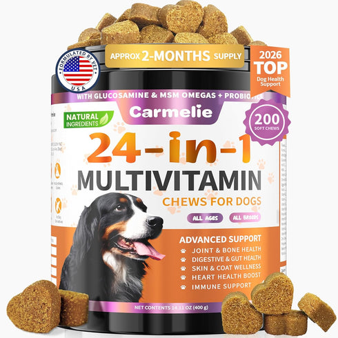 Carmelie Dog Vitamins, 24 in 1 Dog Vitamins and Supplements, 200 Chews