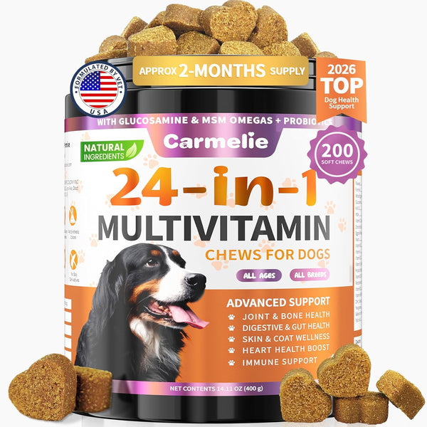 Carmelie Dog Vitamins, 24 in 1 Dog Vitamins and Supplements, 200 Chews