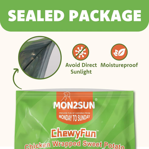 MON2SUN 25 oz Chicken Wrapped Sweet Potato Dog Treats for All Breeds, Rawhide-Free Soft Chews for Training, No