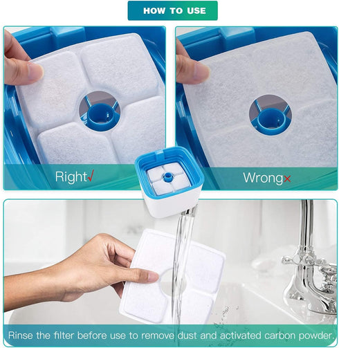 Cat Fountain Filter Replacement Set, 20 Pcs, Compatible with Vekenn 84oz/2.5L Square Fountain, 12 Filter, 6 Sponge