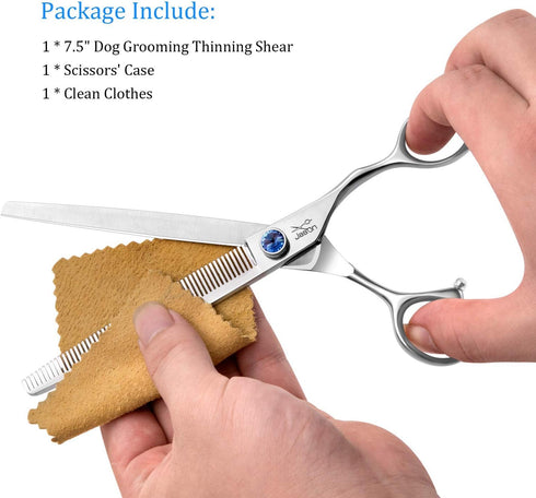JASON 7.5" 56-Tooth Blending Grooming Scissors - Cats and Dogs Thinning Shears, Blue Jewelled Screw