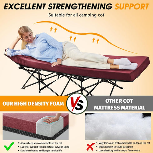 2in CYMULA Camping Cot Mattress Memory Foam Sleeping Pad,Soft Warm Non-Slip Camping Mattress Topper with Retaining