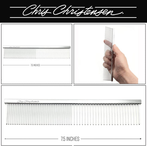 Chris Christensen 000 7.5 in. Greyhound Style Fine/Coarse Butter Comb - Groom Like a Professional, Chrome Finish