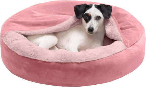 Furhaven 24" Round Calming Donut Dog Bed for Indoor Cats & Small Dogs, Washable, Up to 20 lbs, Rose Pink