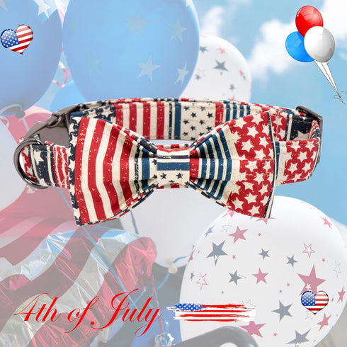 Elegant little tail Independence Day Dog Collar, July 4th American Flag Bowtie Dog Collar, Hoiday Pet Collar Cute Dog Bowtie Pet Gift Dog Collar for Small Dogs