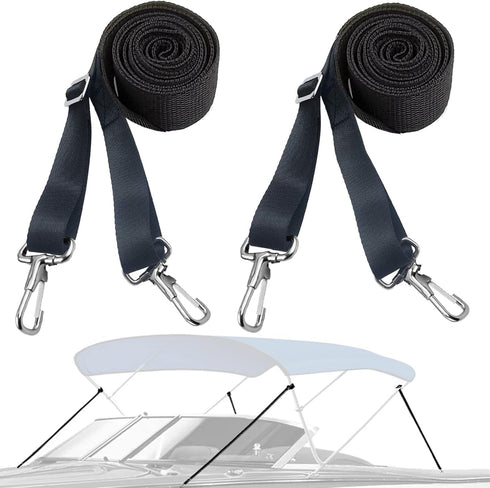 RUSON 2 Pack Adjustable Bimini Boat Top Straps, Heavy Duty Marine Webbing Nylon with Double End Snap Hook (28"-60")