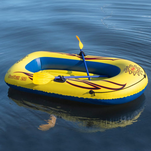 Solstice Inflatable Boat Rafts for 2 Persons, Yellow, Includes Oars, Pump, Cushioned Base, 6 Ft Grab Line