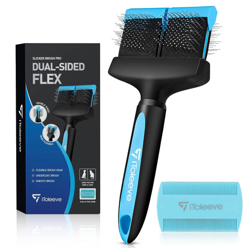 Dual Flex Slicker Brush - Gentle Grooming Tool for Sensitive Dogs & Cats, Ideal for Long Hair, Removes Undercoat and