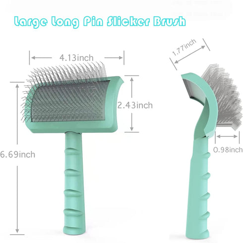 Large Slicker Brush for Dogs & Cats - Extra Long Pin Shedding Brush for Thick Undercoat, 25mm (1"), Green