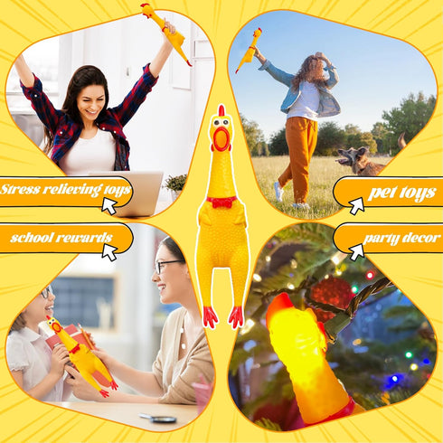 2Pcs Chickens,15 Inch 12 Inch Large Screaming Rubber Yellow Squawking Squeaky Chicken Toy for Novelty Gag Gift,Prank
