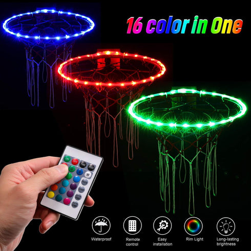 16 Waybelive LED Basketball Hoop Lights, Remote Control Basketball Rim LED Light, Color Change by Yourself, Waterproof