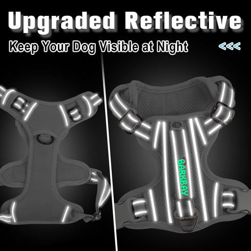 BARKBAY No Pull Dog Harness with ID Tag Pocket - Heavy Duty, Reflective, Easy Control for Large Dogs (Grey, M)