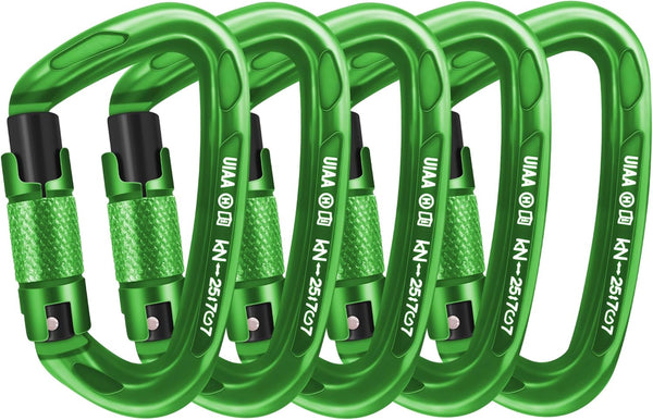 UIAA Certified Heavy Duty Large Locking Carabiner Clips - 25kN Auto Locking for Climbing and Rappelling