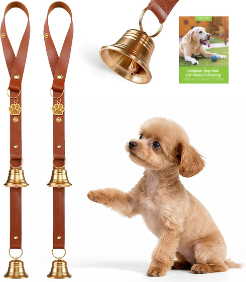 Leather Dog Door bells for Potty Training, Big Brass Puppy Dog Door