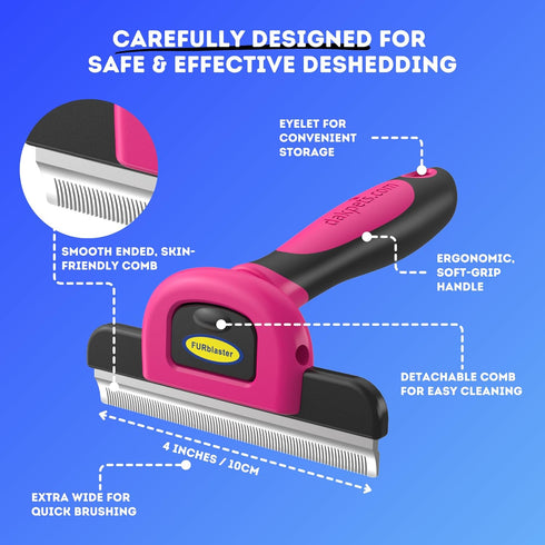 DakPets Stainless Steel Pet Deshedding Tool - Grooming Brush for Cats and Dogs, Pink, 4 inches.