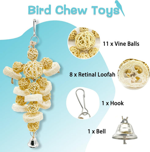 Hamiledyi Bird Toys Foraging Star Chew Toy, Super Shredder Ball for Parrot Cage, 1 x Rattan Chew Ball String