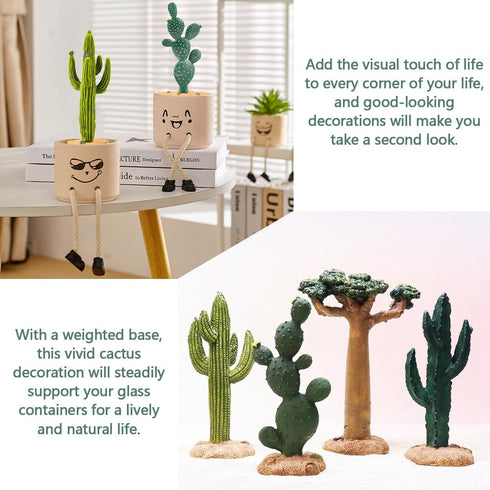 YOLUFER 2Pcs Reptile Cactus Plants Terrarium Decoration Faux Reptile Terrarium Cactus Plant Landscape Decoration