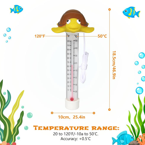 ODJSY Swimming Floating Pool Thermometer, Large Size Easy Read for Water Temperature with String, Shatter Resistant
