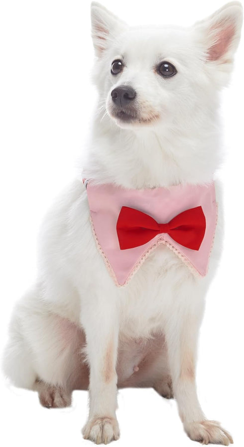 Blueberry Pet 5 Patterns Modern Pink Plaid Adjustable Dog Bandana Collar with Bow Tie, Small, Neck 12"-16"
