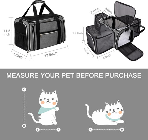 BAGLHER Cat Carrier Bag - Airline Approved Soft Side Pet Travel Carrier with 5 Open Doors, 3 Expandable Sides, Fleece