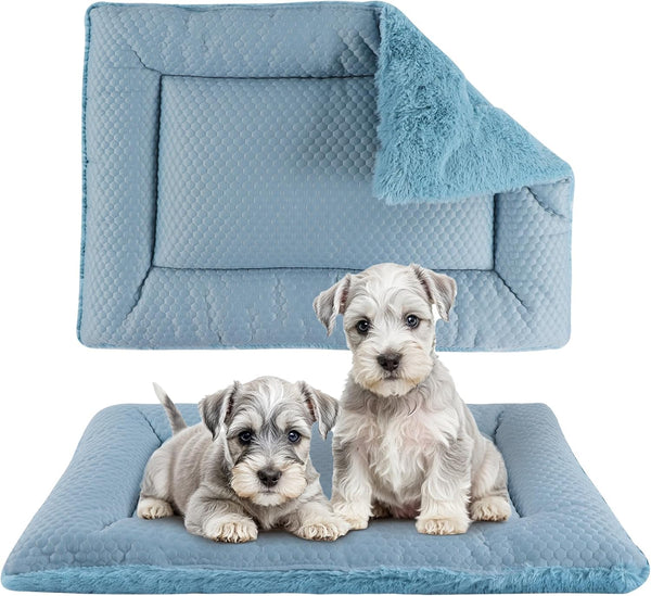 Dog Bed Mat, Reversible Dog Crate Pad, Soft Washable Kennel Mat (Cool and Warm) for Small Medium Dogs (18''x13'', Blue)