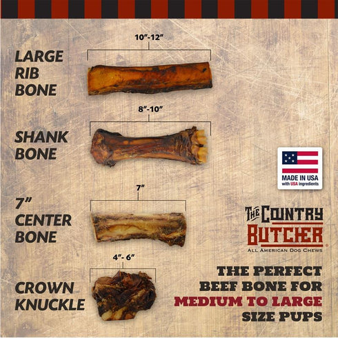 COUNTRY 10" 4 Count THE BUTCHER Rib Bones Large - Beef Rib Bones, Natural Long-Lasting Chews for Medium, Large Breeds