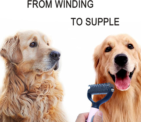 Pet Grooming Tool: Double Sided Undercoat Rake Comb for Deshedding and Dematting Dogs and Cats, Flea Comb Set (Pink/16
