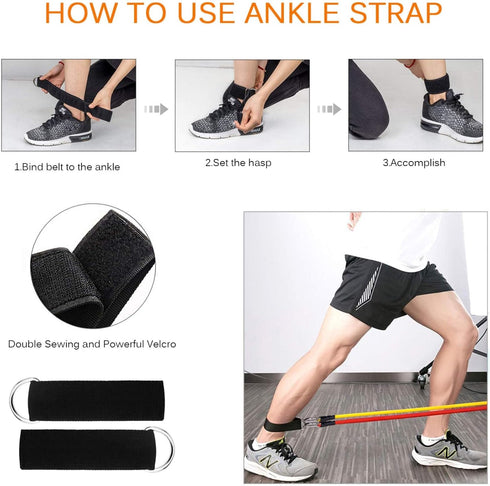 Resistance Bands Set (12pcs) - Workout Bands with Handles, Door Anchor, Ankle Straps, Carry Bag