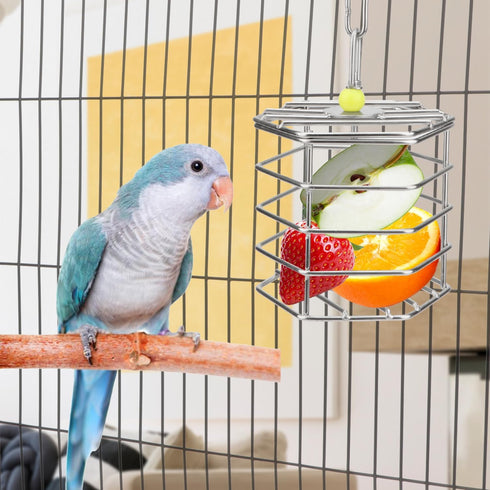 Hypeety Parrot Foraging Feeder, Stainless Steel, 4.09 x 4.09 x 3.85 in, Bird-safe, Dishwasher Safe, Filled with Nuts,