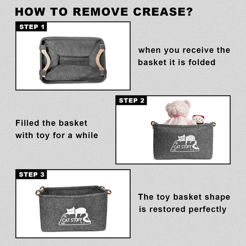 Vumdua Cat Toy Box, Cat Toy Storage Basket with Handles, Felt Pet Toy Basket Pet Supplies Storage Bin, Perfect