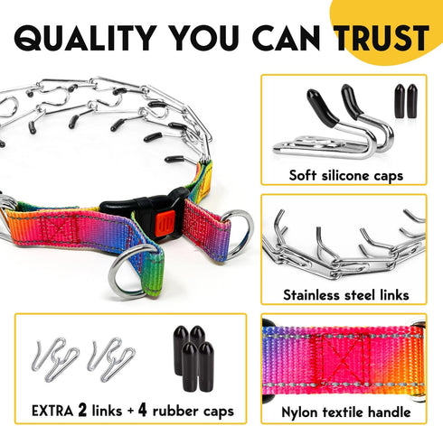 Prong Collar for Dogs, Adjustable No Pull Choke Training Collar for Small Medium Large Breeds, Stainless Steel Metal