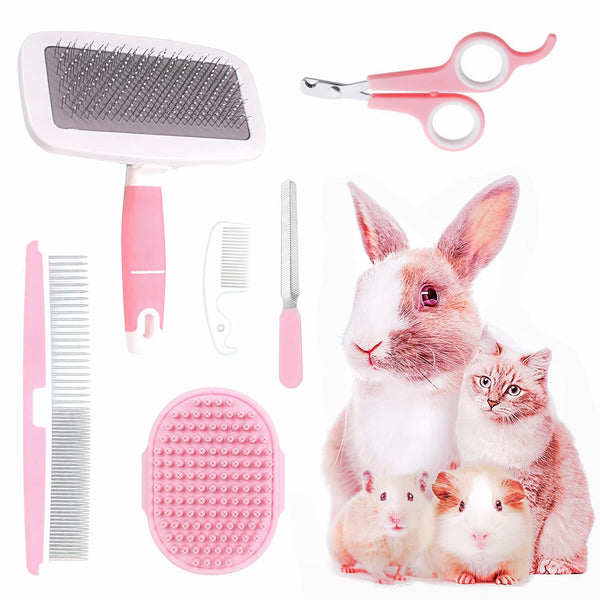 Small Animal Pet Grooming Kit with Pet Shedding Slicker Brush, Bath Massage