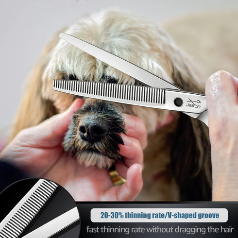 7.5" Trimming Offset JASON Dog Grooming Thinning Blending Scissor, Ergonomic Pet Grooming Thinner Blender Shears Cat