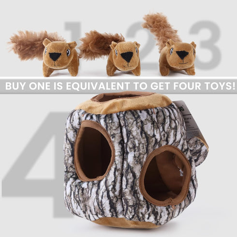 Laifug Hidden Squirrel Plush Dog Toy, Interactive Squeaky Hide and Seek Toy, Large