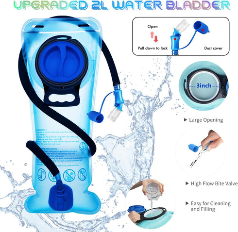 Hydration Backpack with 2L Water Bladder, Lightweight Insulation Pack for Men and Women, Raves, Hiking