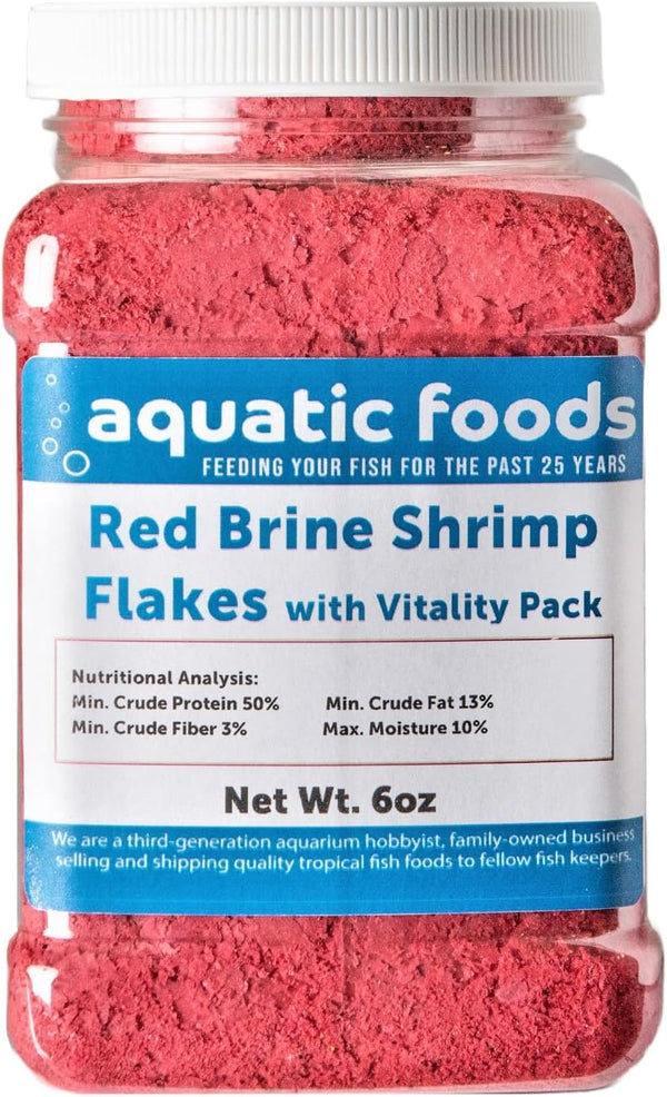 Aquatic Foods Inc. Red Brine Shrimp Color Enhancing Flakes with Vitamin Vitality Pack, Premium Zeigler