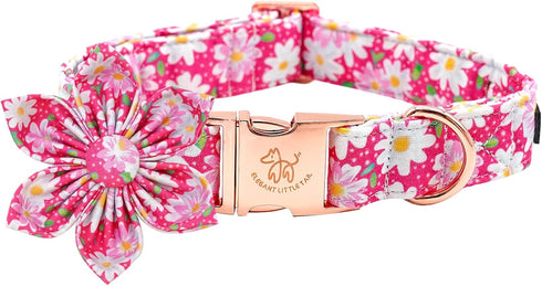 Elegant little tail Dog Collar with Flower, Adjustable Pink Floral Dog Collar Gift for Large Female Dogs