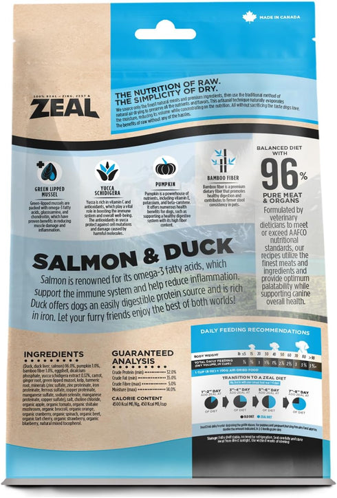 ZEAL Air-Dried Canada Dog Food, All Natural Dry Dog Food, High Protein Organic Dog Food for All Life Stages, Salmon &
