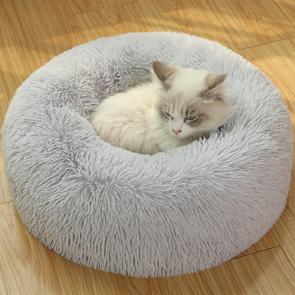 50cm Calming Plush Donut Dog Cat Bed, Soft Round Bed Cushion for Small Dogs Cats, Washable for Improved Sleeping