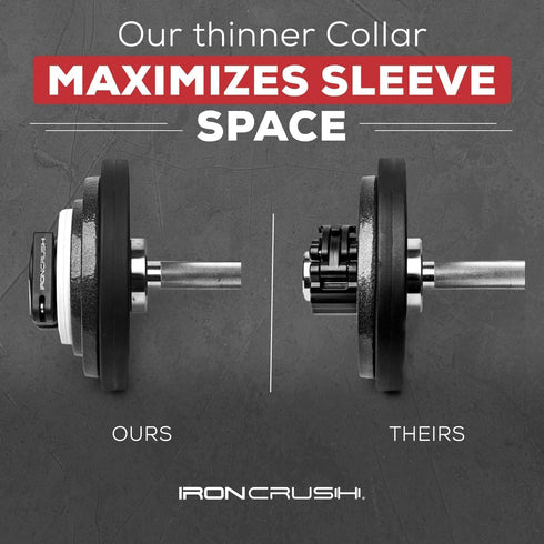 Iron Crush Olympic Barbell Clips - Adjustable Slim Gym Clamps for Weight Capacity - Quick Release Barbell Collar Locks