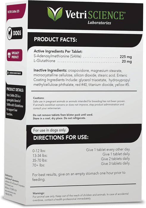 VetriScience Vetri SAMe 90 Tablets - Liver Health Supplement for Dogs to Support Liver Health, Function, and Detox