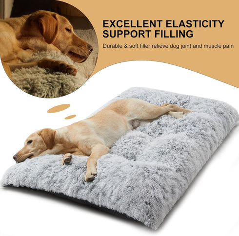 BFPETHOME Dog Beds for Large Dogs, Plush Crate Bed, Washable Mats with Anti-Slip Bottom, 36 x 27 inch, Grey