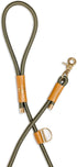 Remy+Roo Manhattan Olive 5 ft Heavy Duty Dog Leash, Custom Waste Bag Ring, Double Stitched Leather, Brass Finishes