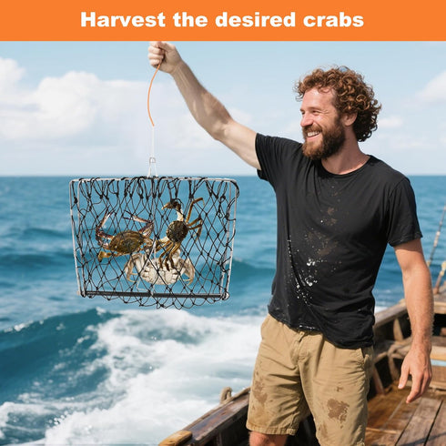 BestYiJo Castable Crab Trap, with Orange Thickened Braided line and Crab Ruler for catching catching Blue Crabs
