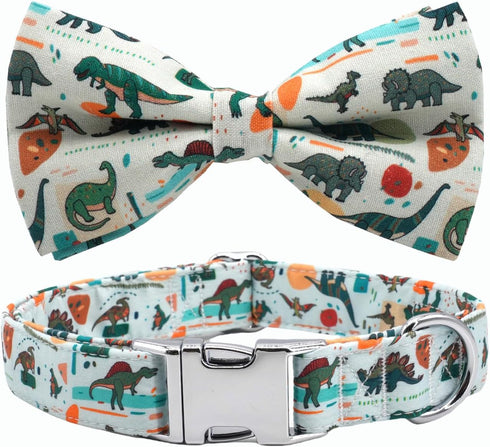 Dinosaur Dog Collar, Boy Dog Collar with Bow Tie, Dog Gift, XS