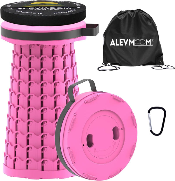 ALEVMOOM Upgraded Collapsible Stool with Cushion & Bag, 18" H Portable Retractable
