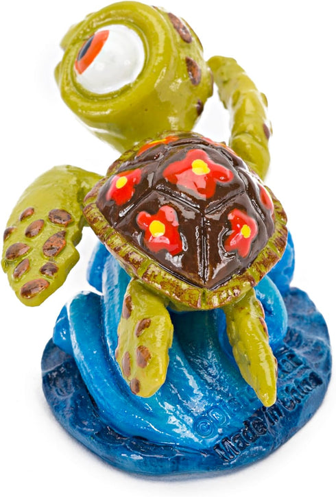 Penn-Plax Mini Aquarium Ornament for Finding Nemo, Fun Decoration with Friendly Turtle Riding a Wave