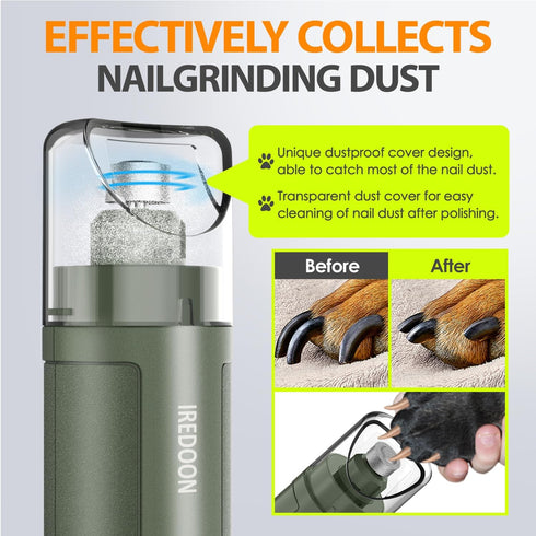 3-Speed 4 IREDOON Dog Nail Grinder Upgraded - Professional Super Quiet and Low Vibration Electric Pet Nail Grinder